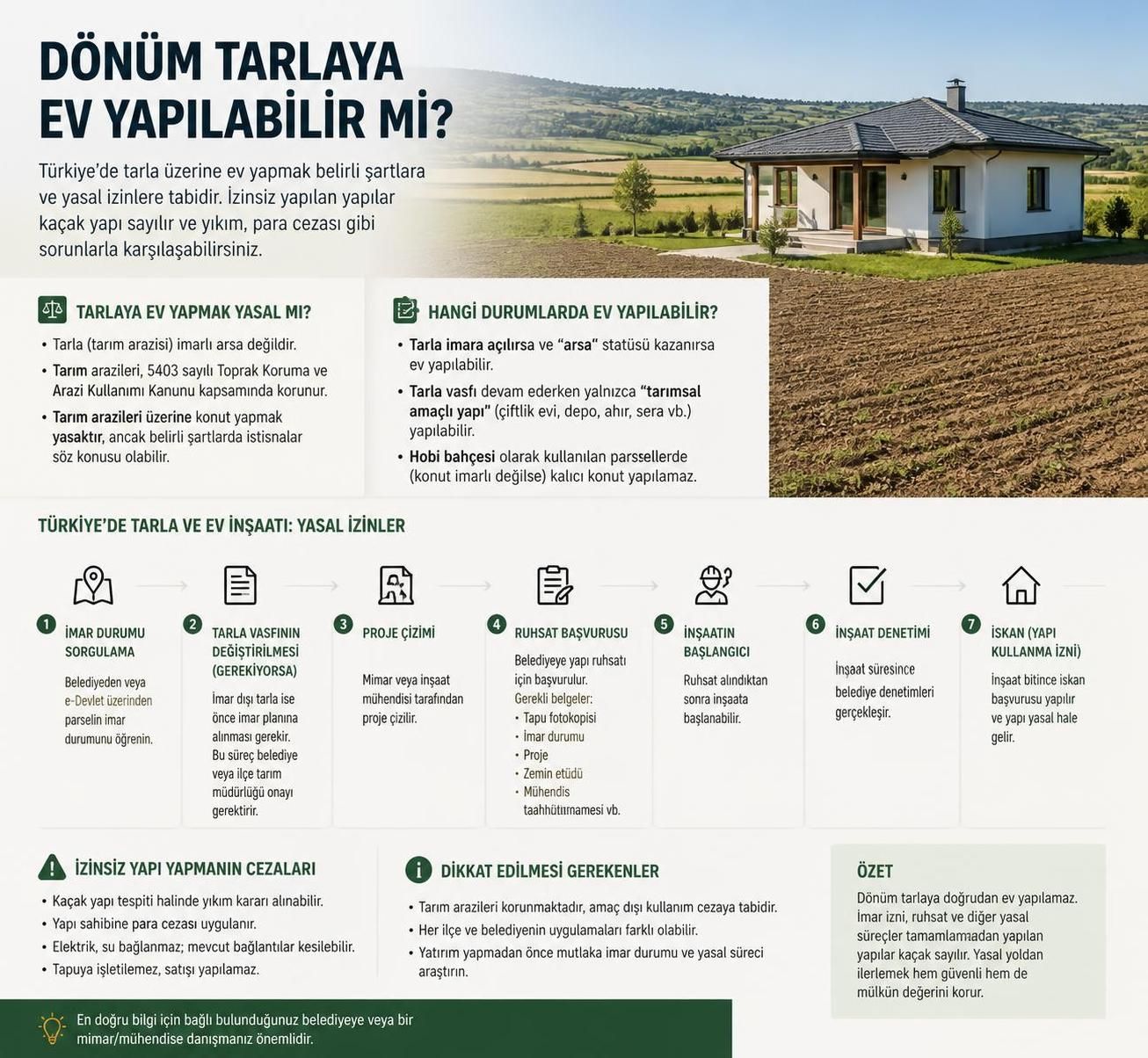 dönüm tarlaya ev yapılır mı? bu rehberde, tarlaya ev yapmanın mümkün olup olmadığını, izin süreçlerini ve inşaat adımlarını türkçe olarak detaylı şekilde öğrenin.