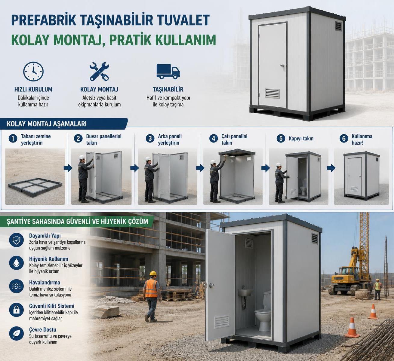 prefabrik tuvaletlerin avantajları ve kullanım alanları hakkında detaylı bilgi edinin. dayanıklı, ekonomik ve pratik çözümler sunan prefabrik tuvaletler, inşaat alanları, etkinlikler ve kamp alanlarında ideal kullanım sağlar.